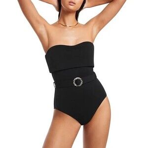 Jets Australia Isla Rib One Piece Swimsuit Size 12 Womens Black Bandeau Neckline